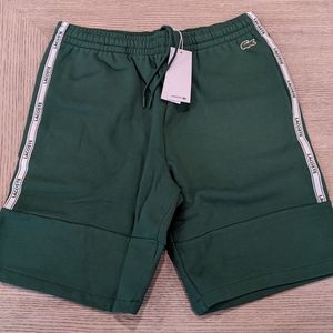 Mens Authentic Lacoste Striped Logo Fleece Shorts Green